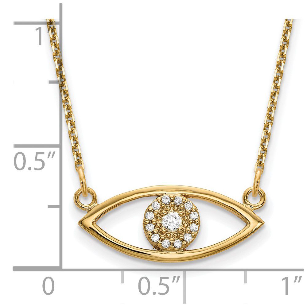 Gold eye-shaped pendant necklace with a central cluster of clear stones.